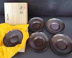 送料無料　秀逸作　『水の音』手打ち銅製茶托５客　作家物　共箱　径8.4ｃｍ 送料無料 秀逸作 『水の音』手打ち銅製茶托5客 作家物 共箱